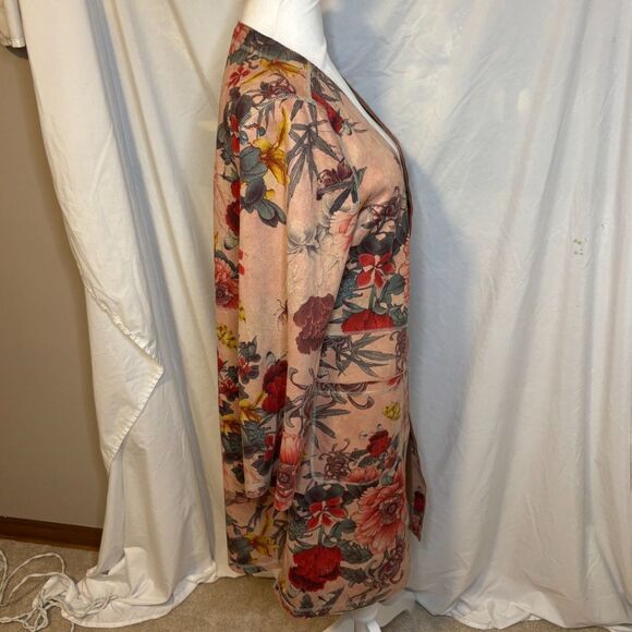 Solitaire Anthropologie Floral Faux Suede Open Front Jacket Stylish Womens - Picture 5 of 9